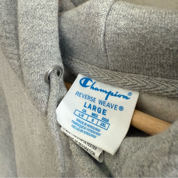 Vintage Champion Reverse Weave Hoodie Gray Heavyweight Pullover - Size L - Picture 4 of 8